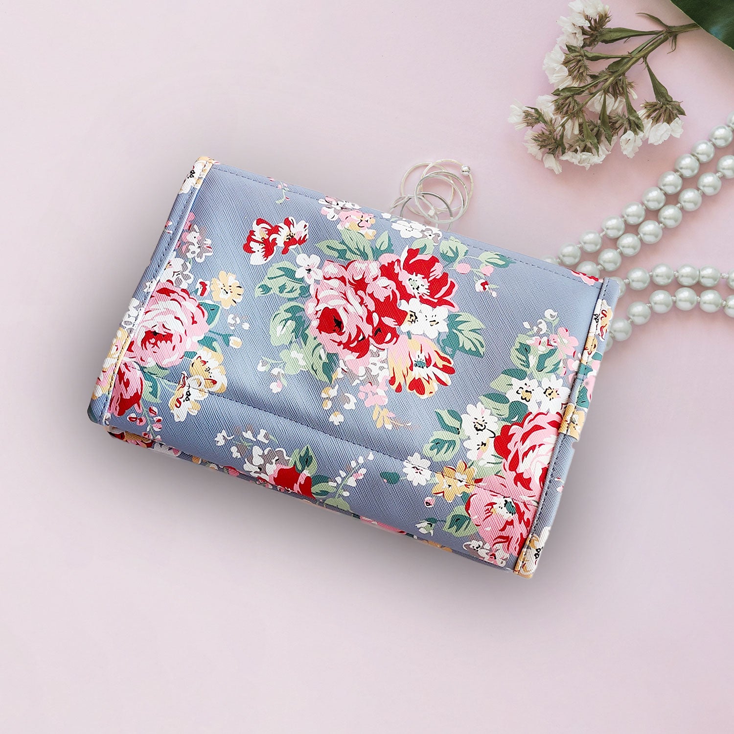 Foldable Makeup Jewellery Kit Organizer Locker Box Organizer Pouch for Necklaces Earring Ring Cosmetic Travel Storage Case for Women Girls Blue