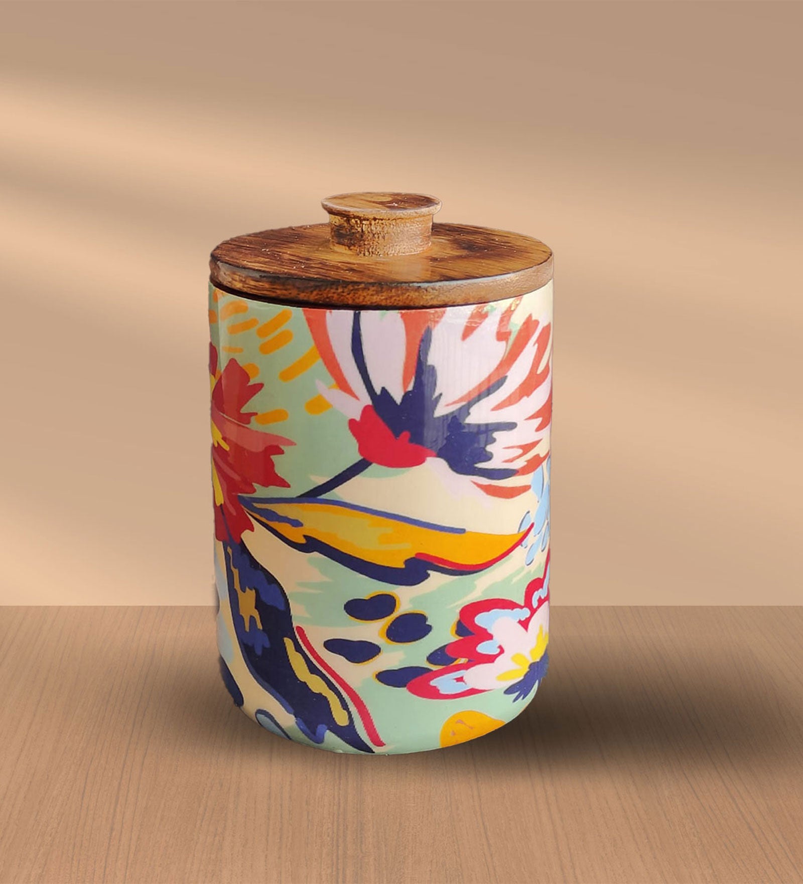 Abstract Floral Mango Wood Airtight Canister | Storage Jar