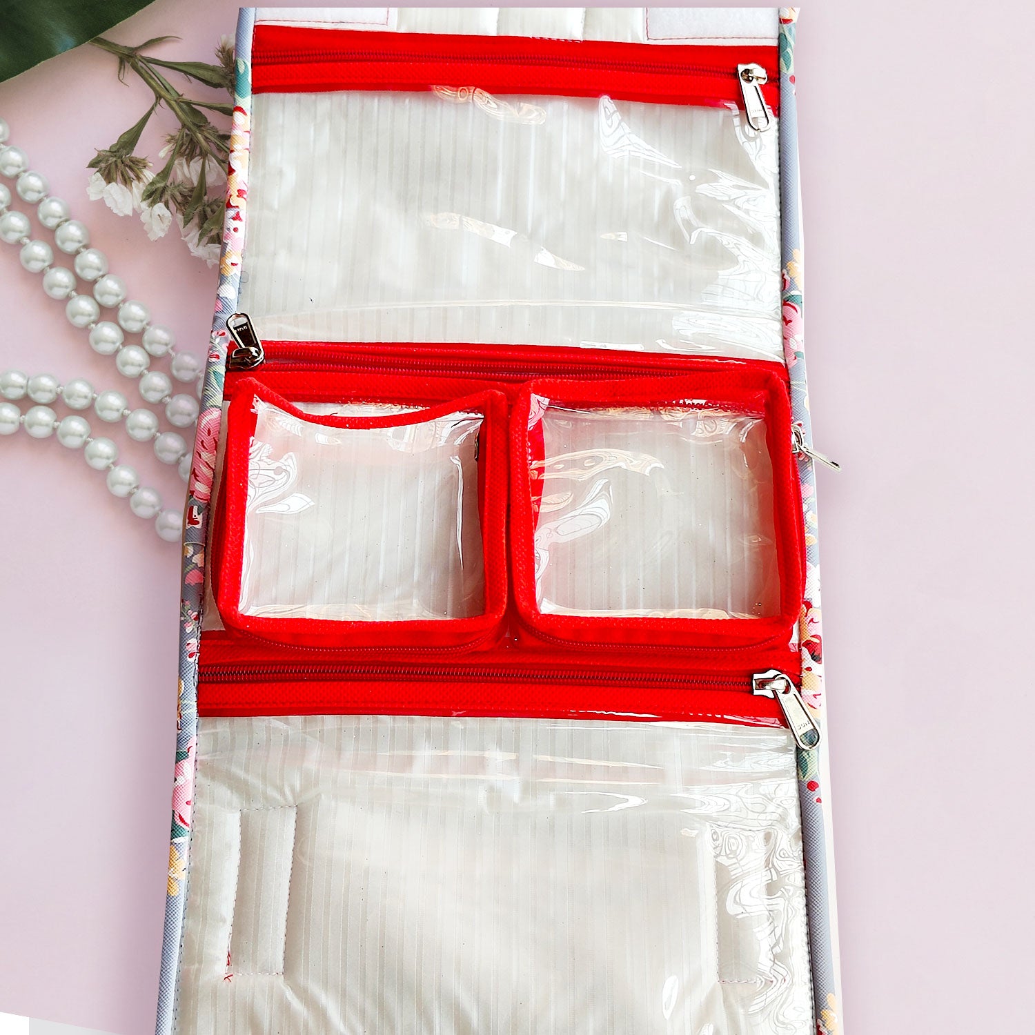 Foldable Makeup Jewellery Kit Organizer Locker Box Organizer Pouch for Necklaces Earring Ring Cosmetic Travel Storage Case for Women Girls Blue