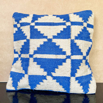 Modern White & Blue Pure Cotton Cushion Cover - 18 x 18 inches