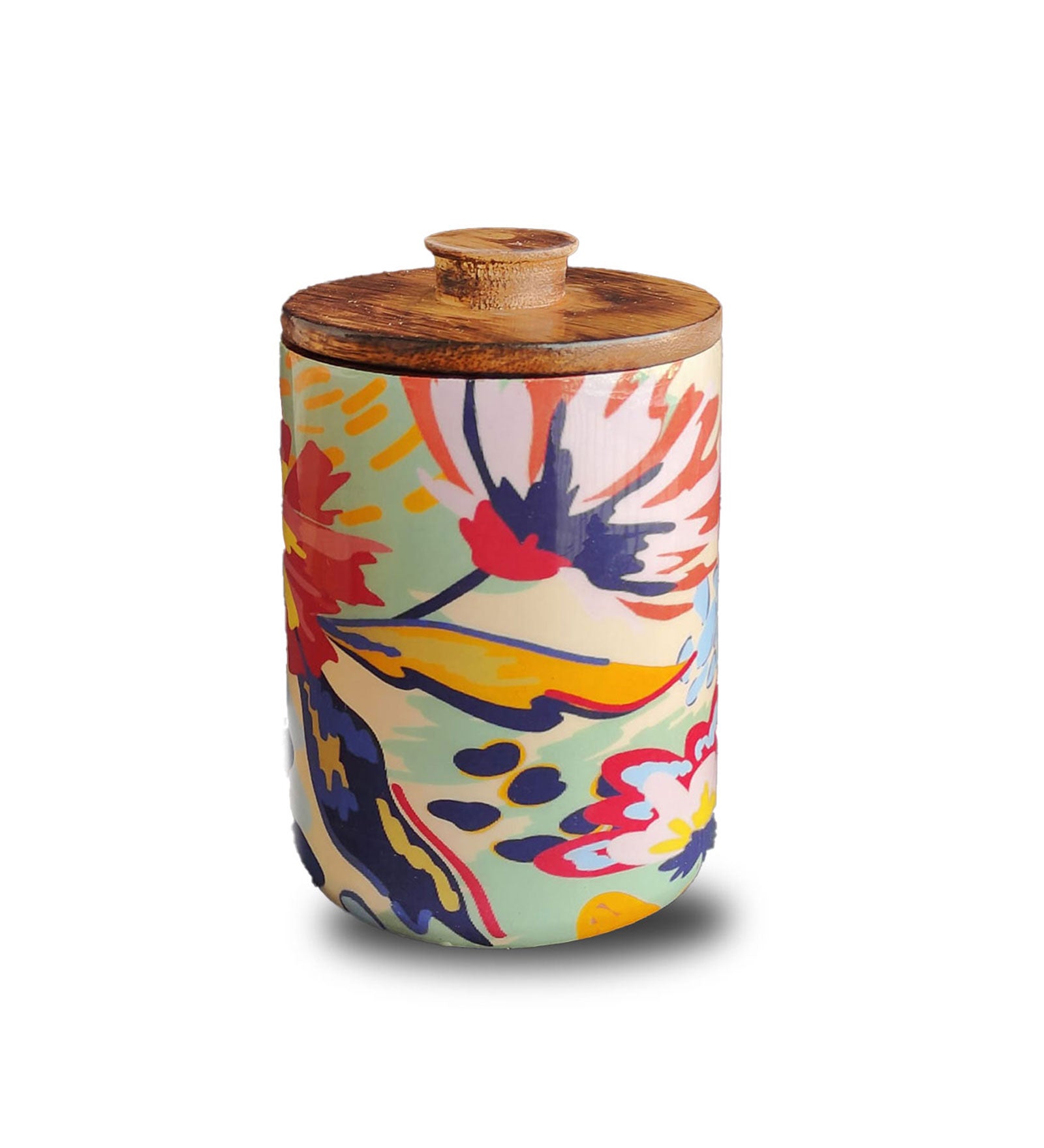 Abstract Floral Mango Wood Airtight Canister | Storage Jar