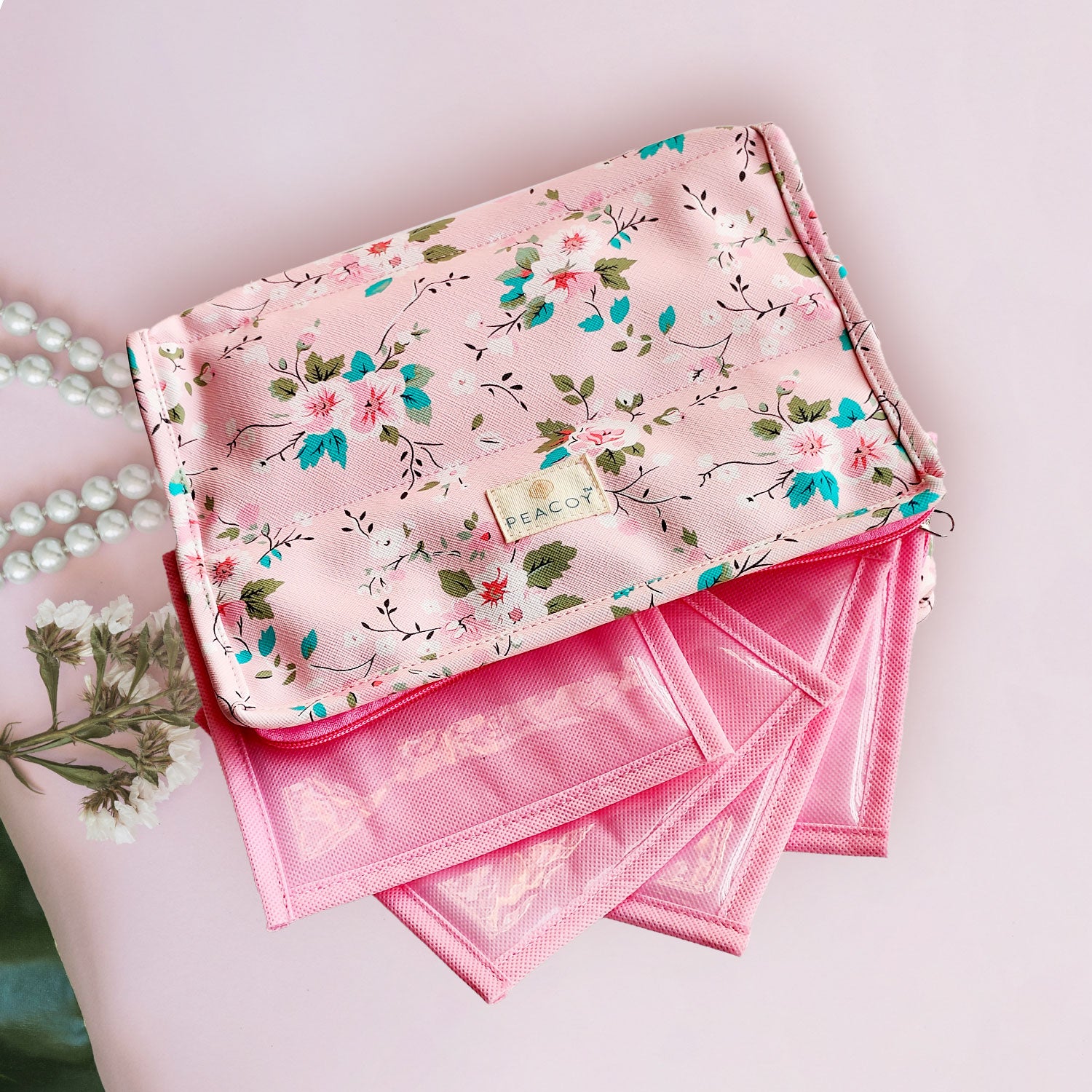 Makeup Jewellery Kit Organizer Locker Box Organizer Pouch for Necklaces Earring Ring Cosmetic Travel Storage Case for Women Girls Pink