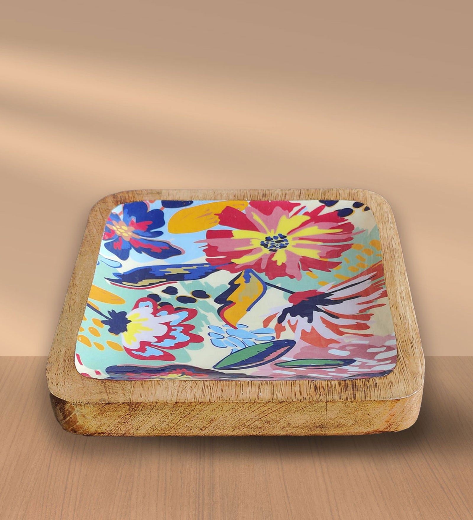 Abstract Floral Mango Wood Platter