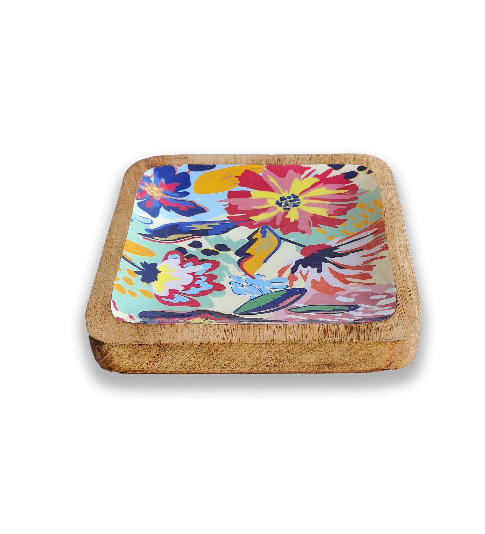 Abstract Floral Mango Wood Platter