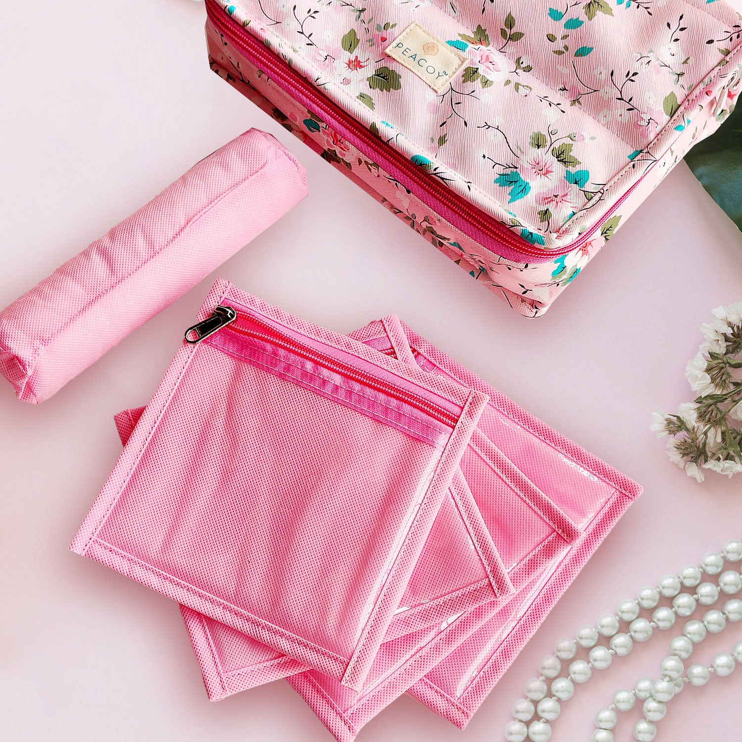 Makeup Jewellery Kit Organizer Locker Box Organizer Pouch for Necklaces Earring Ring Cosmetic Travel Storage Case for Women Girls Pink