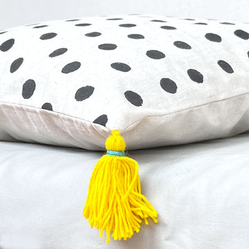 Polka Dot with Pom-Pom Pure Cotton Cushion Cover - 16 x 16 inches