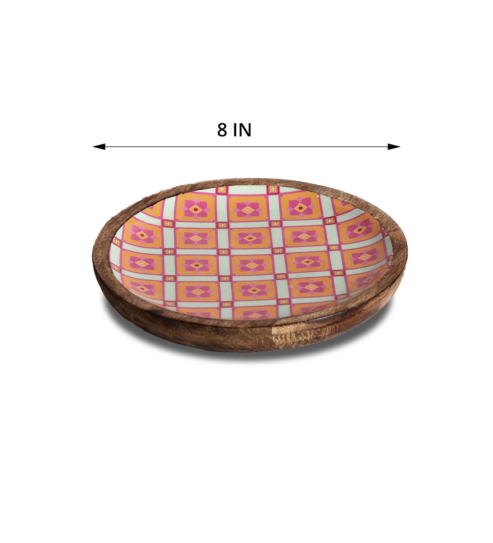 Pretty Pink Floral Charm Round Mango Wood Platter with Enamel Finish | Peacoy
