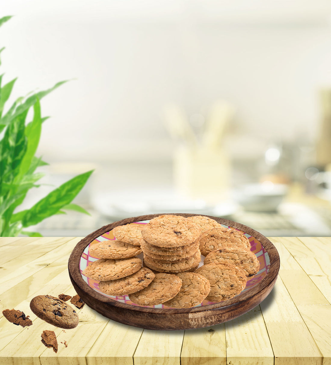 Pretty Pink Floral Charm Round Mango Wood Platter with Enamel Finish | Peacoy