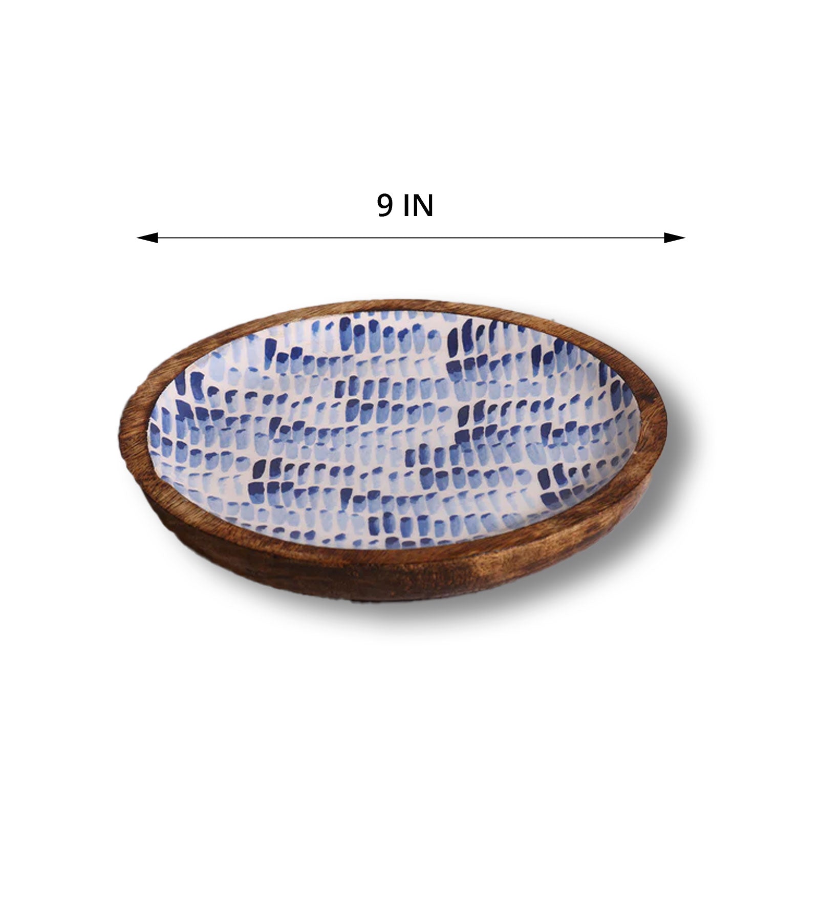 Brush Paint Blue Round Mango Wood Platter | Peacoy