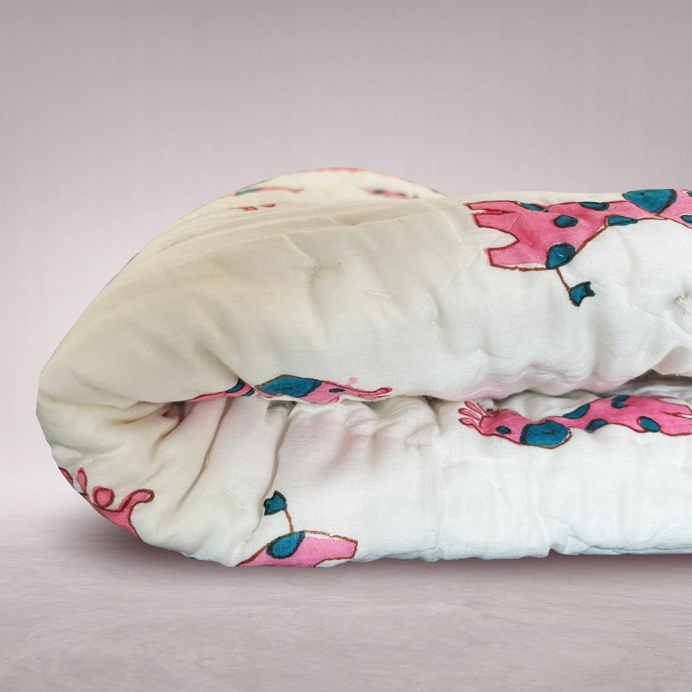 Hello Cuteness White and Pink Giraffe Reversible Printed Quilt - 60 inches x 40 inches