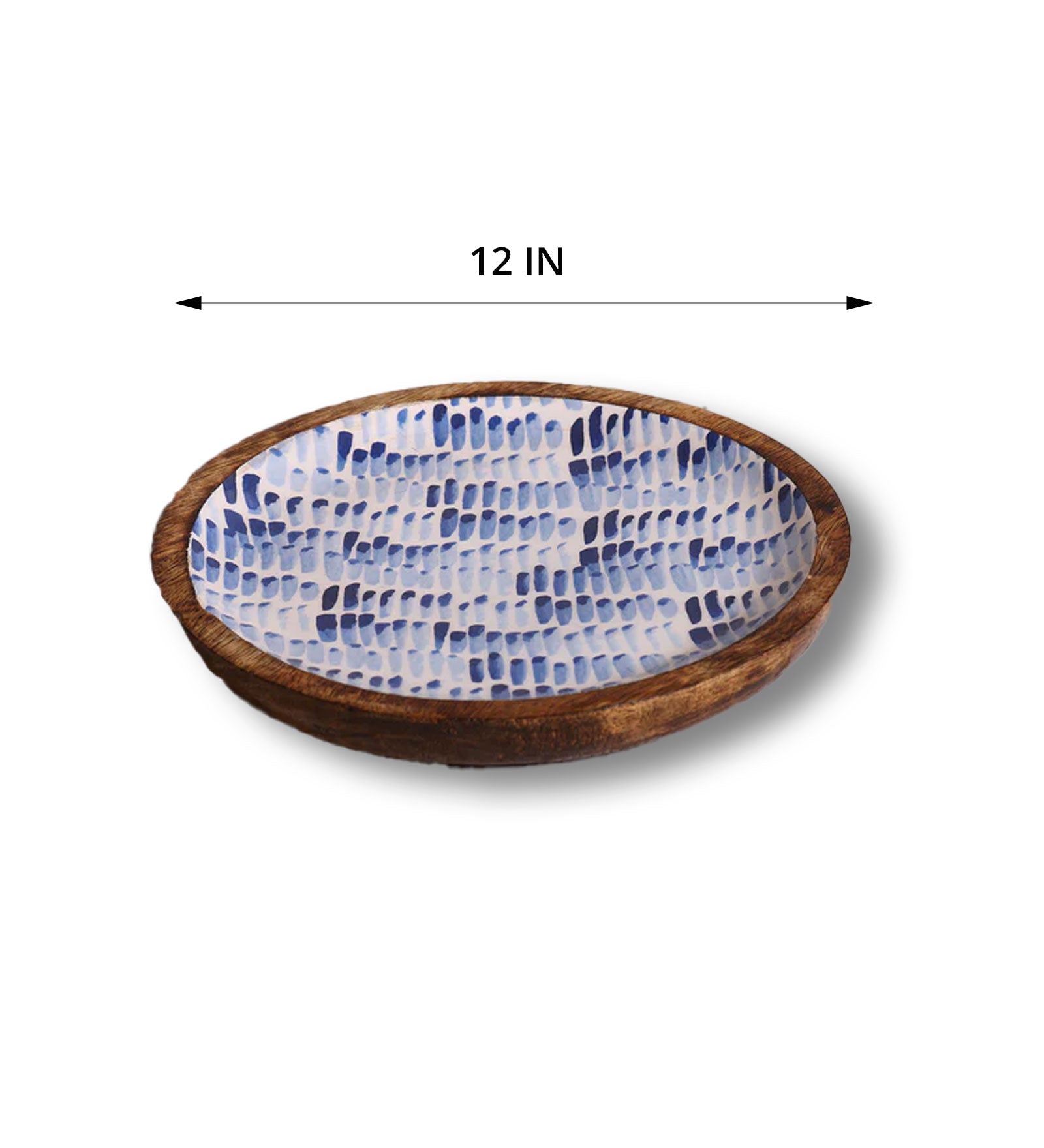 Brush Paint Blue Round Mango Wood Platter | Peacoy
