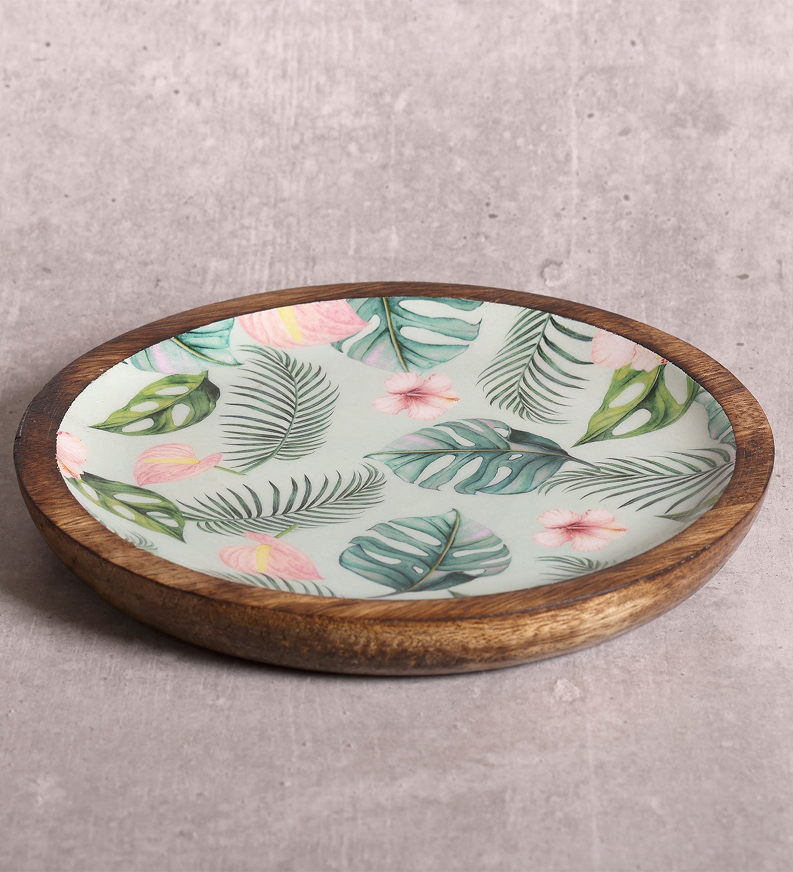 Tropical Vibes Round Mango Wood Platter With Enamel Finish | Peacoy
