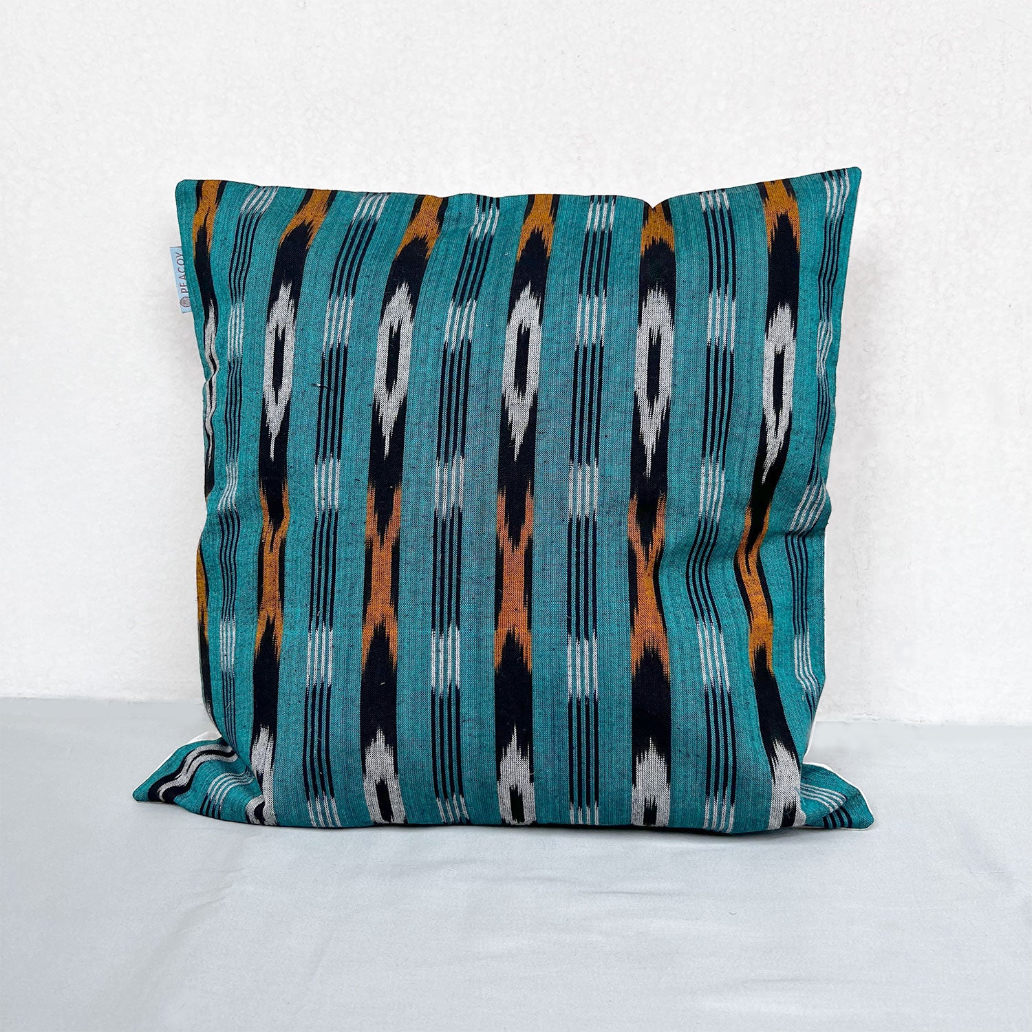 Sea Blue Patterned Pure Cotton Cushion Cover - 16 x 16 inches