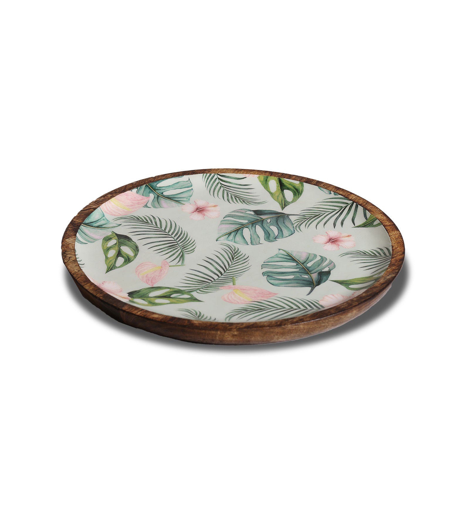Tropical Vibes Round Mango Wood Platter With Enamel Finish | Peacoy