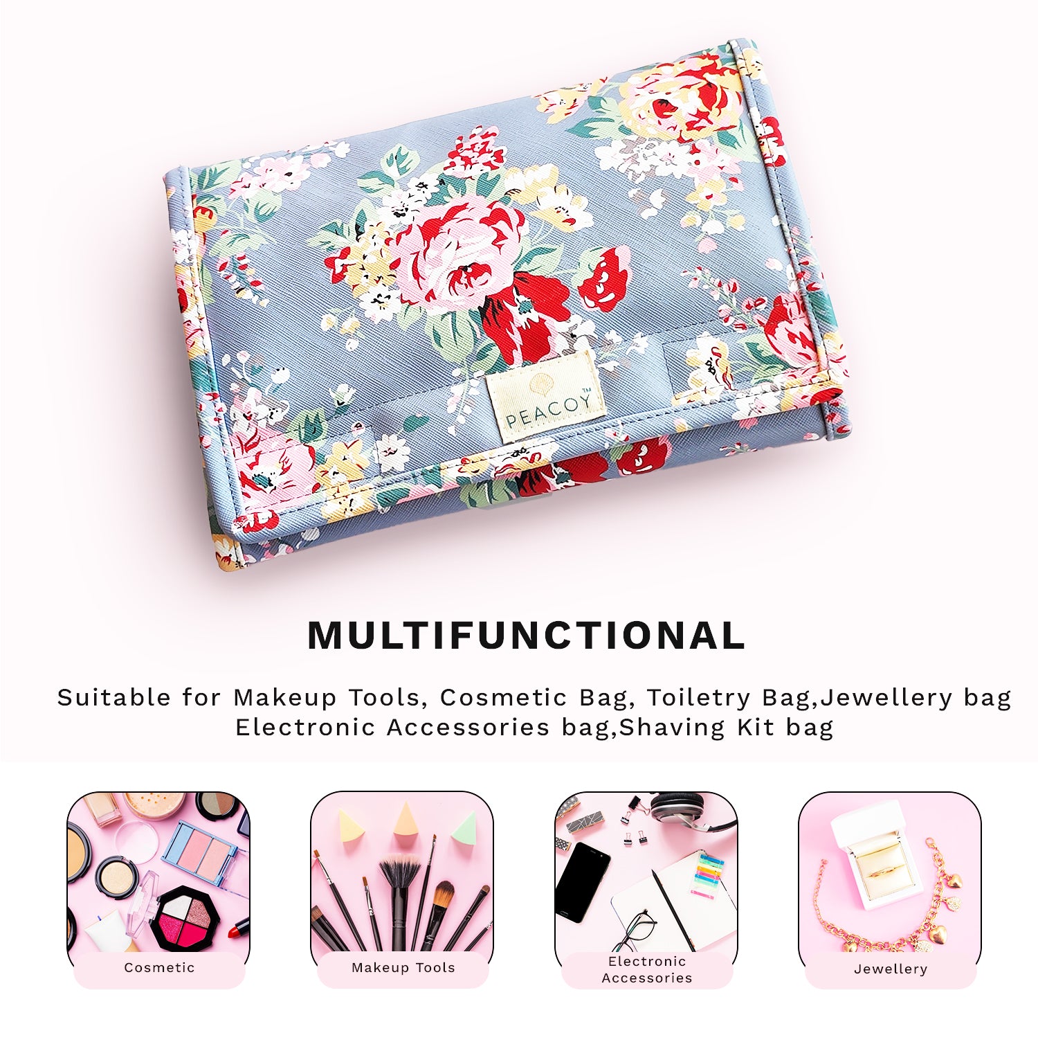 Foldable Makeup Jewellery Kit Organizer Locker Box Organizer Pouch for Necklaces Earring Ring Cosmetic Travel Storage Case for Women Girls Blue