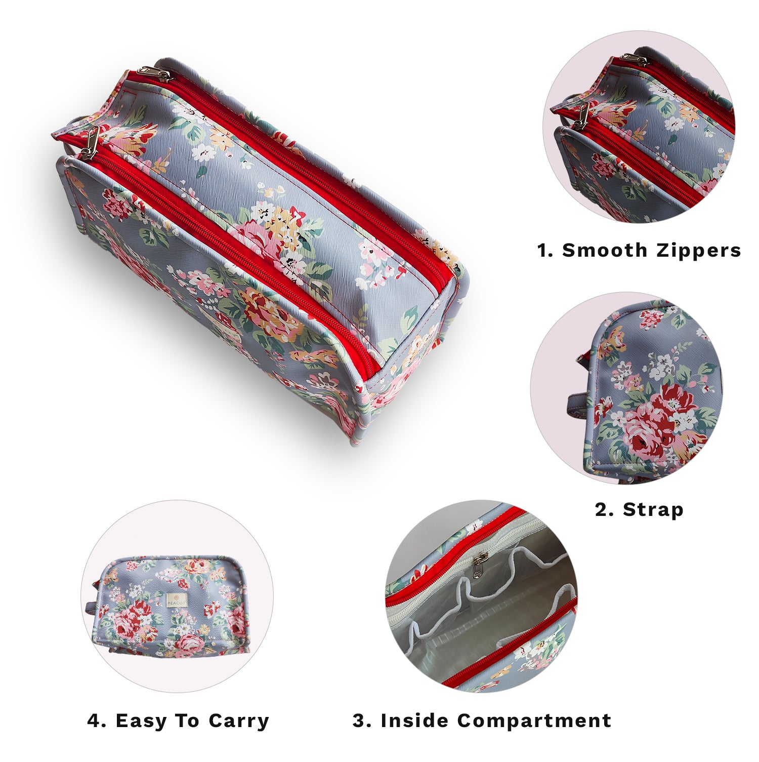Blue Floral Essentials  Makeup Pouch, Cosmetic Bag Stylish Pouch for Makeup Accessories Travel Organiser Vanity Kit Stationery Toiletry Bag Make up Pouch for Girls and Women