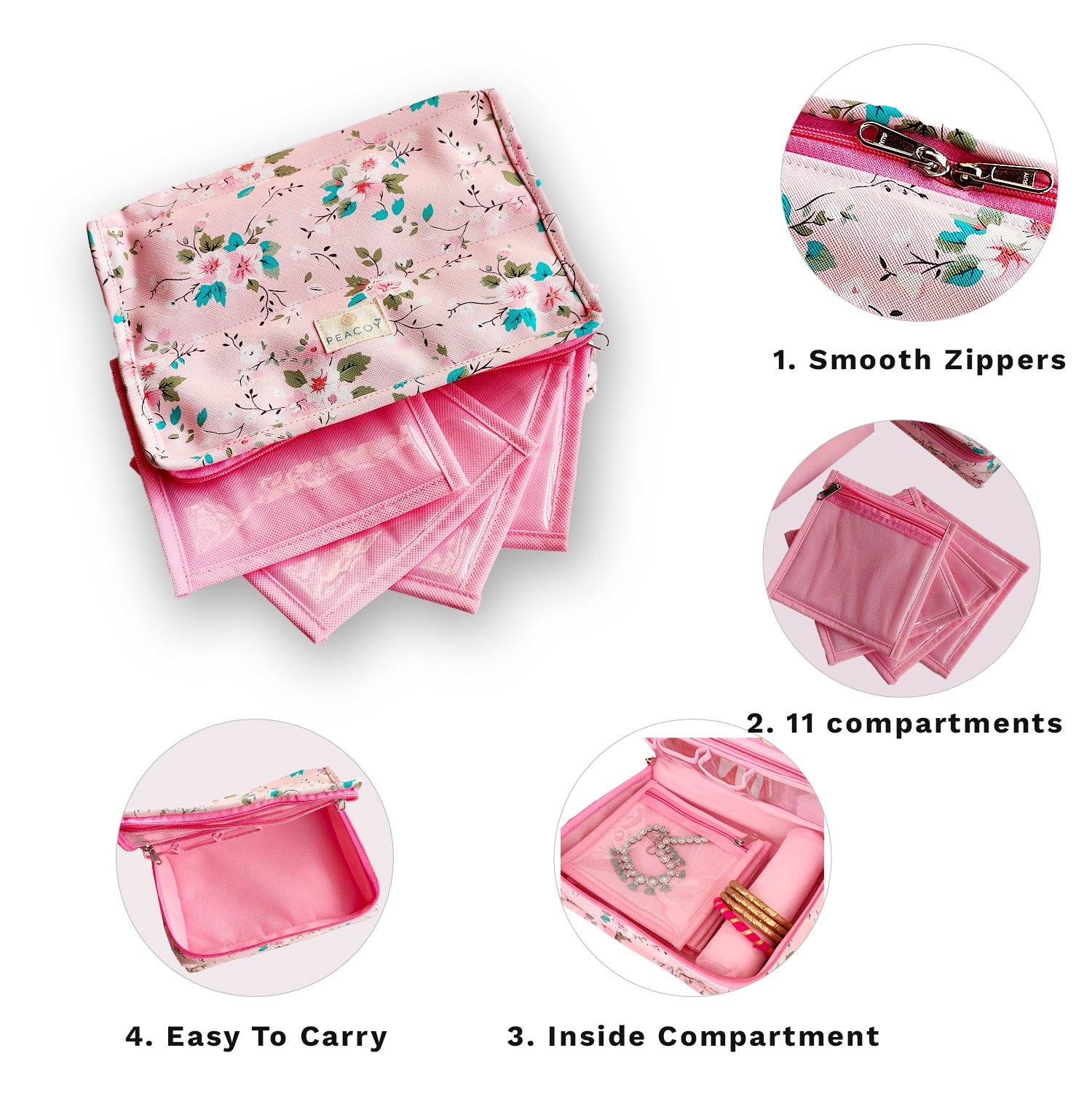 Makeup Jewellery Kit Organizer Locker Box Organizer Pouch for Necklaces Earring Ring Cosmetic Travel Storage Case for Women Girls Pink