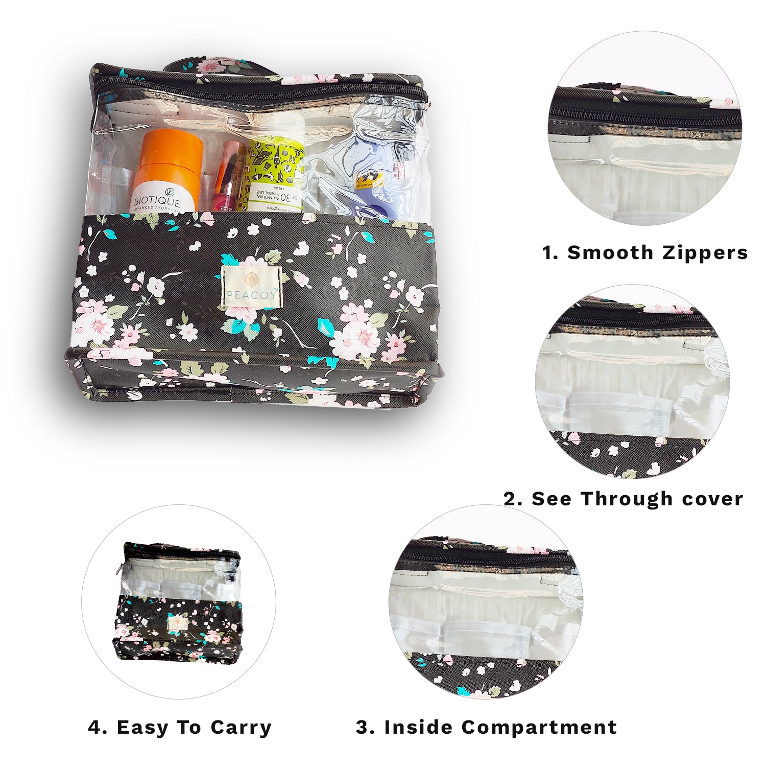 Black Travel Pouches, Cosmetic Zipper Pouches, Makeup Organizers, Toiletry Bag for Traveling