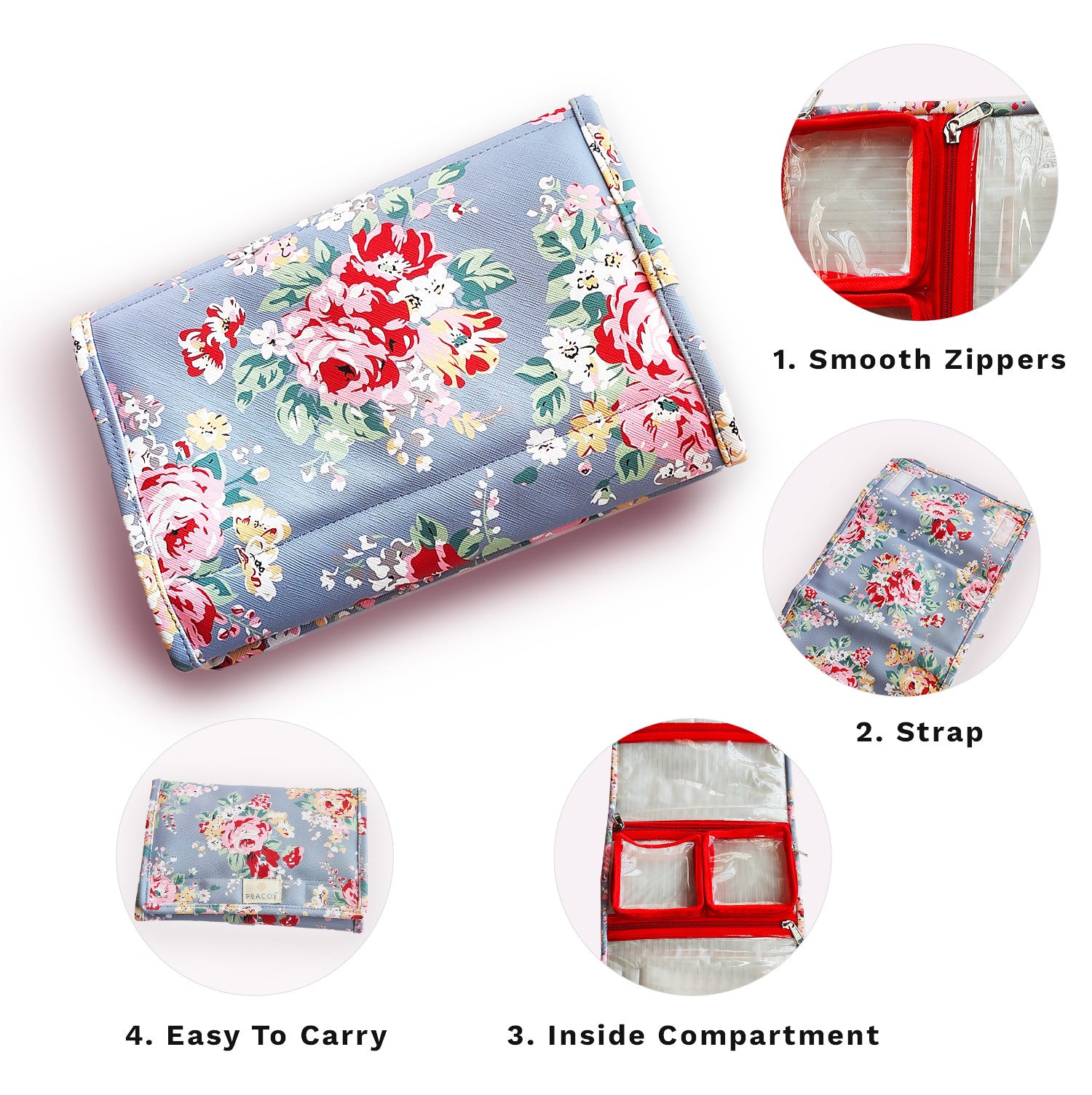 Foldable Makeup Jewellery Kit Organizer Locker Box Organizer Pouch for Necklaces Earring Ring Cosmetic Travel Storage Case for Women Girls Blue