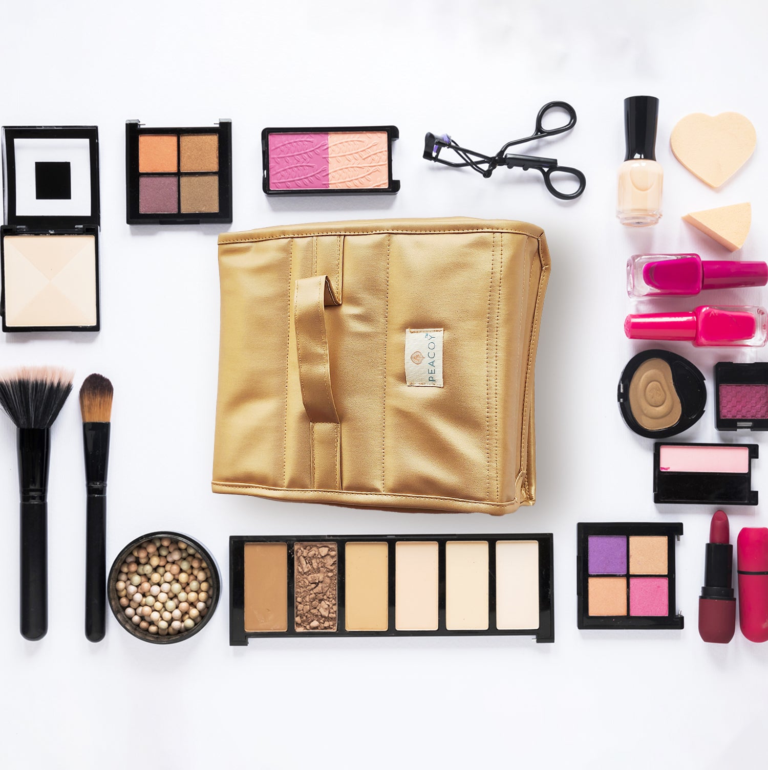 Golden Travel Jewellery Organiser, Jewelry Storage Bags for women for Earrings, Rings, Bracelet With 2 Transparent Pouches, 2 Compartments for Rings and Earrings and 8 Zipper compartments