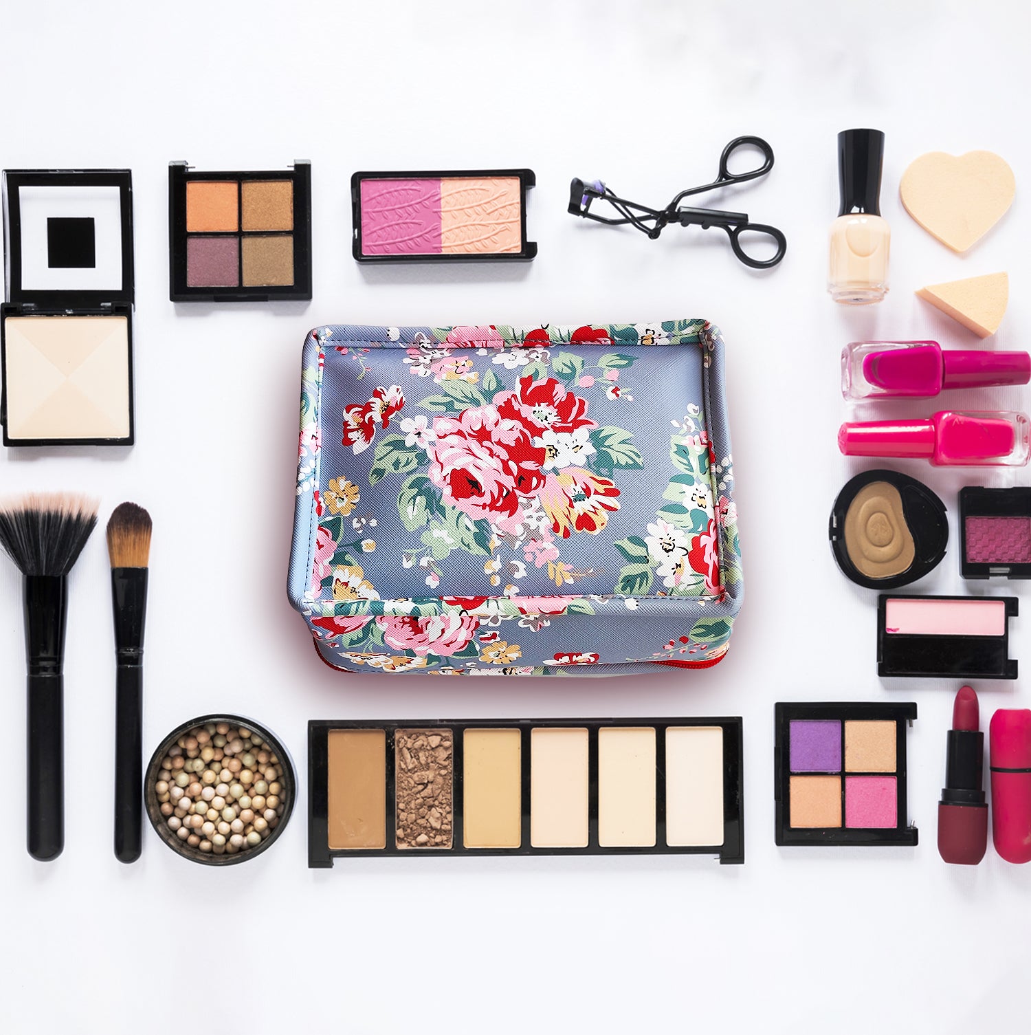 Blue floral rectangle Jewellery pouch | Peacoy