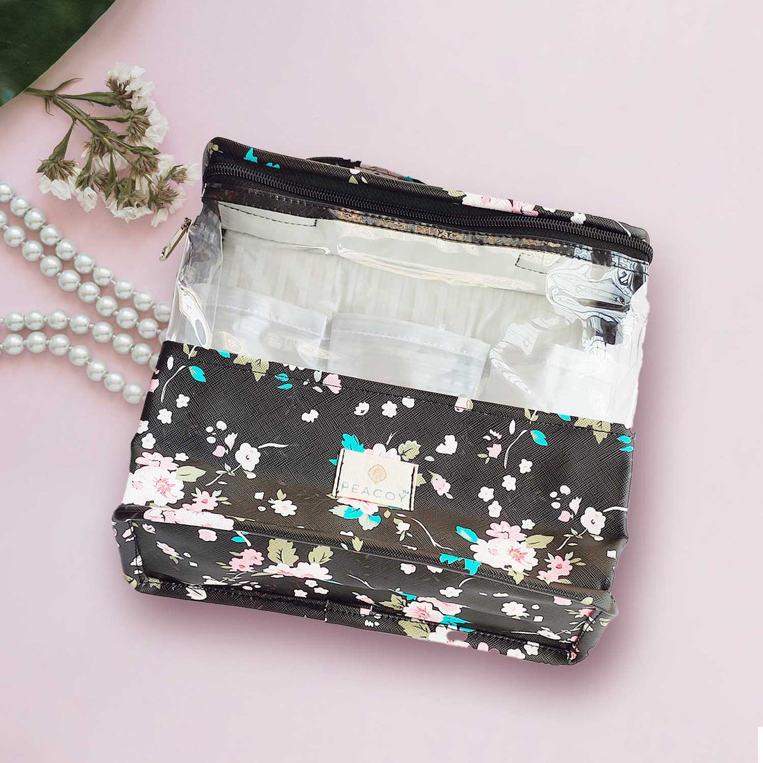 Black Travel Pouches, Cosmetic Zipper Pouches, Makeup Organizers, Toiletry Bag for Traveling