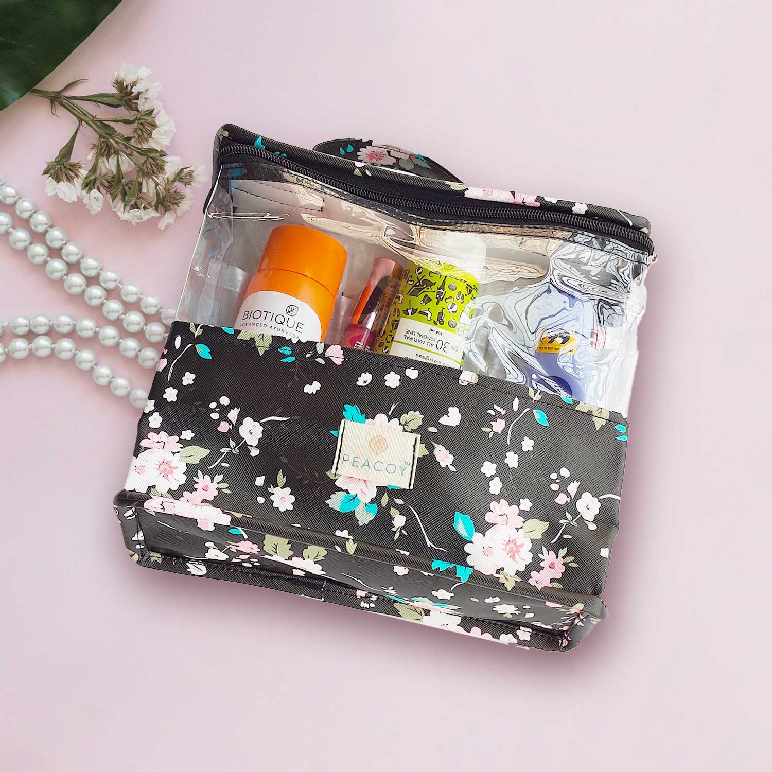 Black Travel Pouches, Cosmetic Zipper Pouches, Makeup Organizers, Toiletry Bag for Traveling