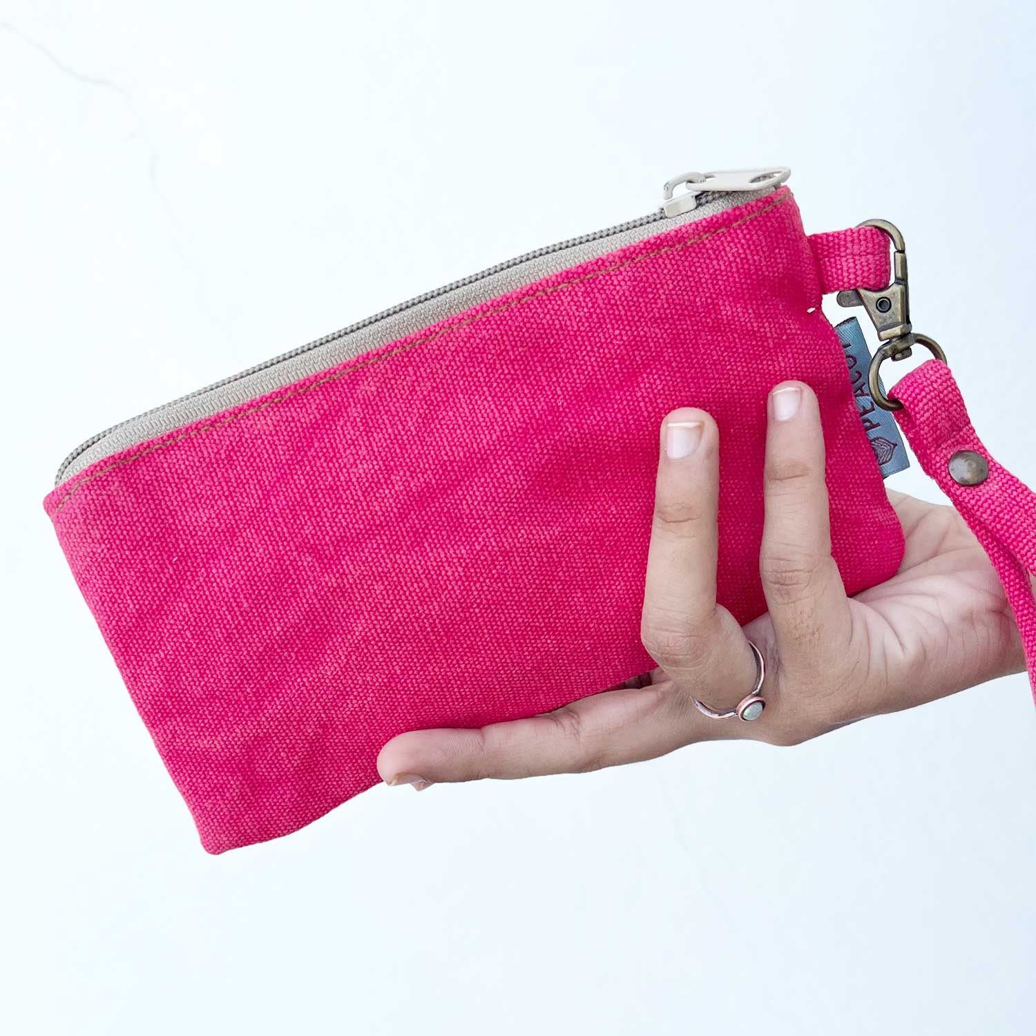 100% Cotton Pink Utility Pouch With Alphabet F - 7 inches x 5 inches | Peacoy