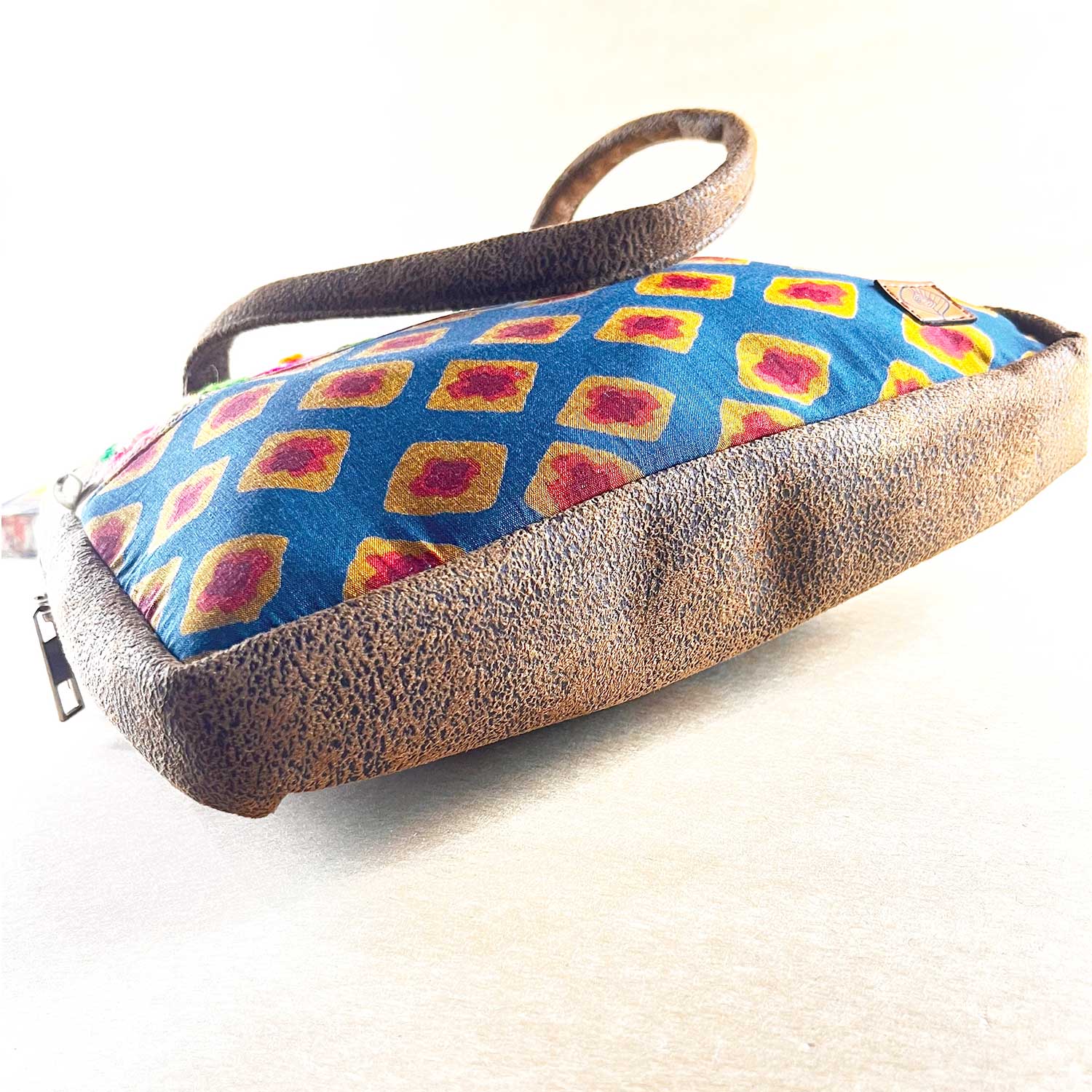Fresh Dazzle Suede Leather Finish Floral Embroidery Handbag / Shoulder Bag - 8 x 10 x 11 inches | Peacoy