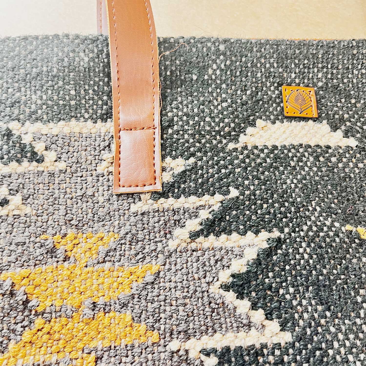 Aesthetic Fashion Kilim Jute & Cotton Handbag / Shoulder Bag - 16 x 15 x 5 inches | Peacoy