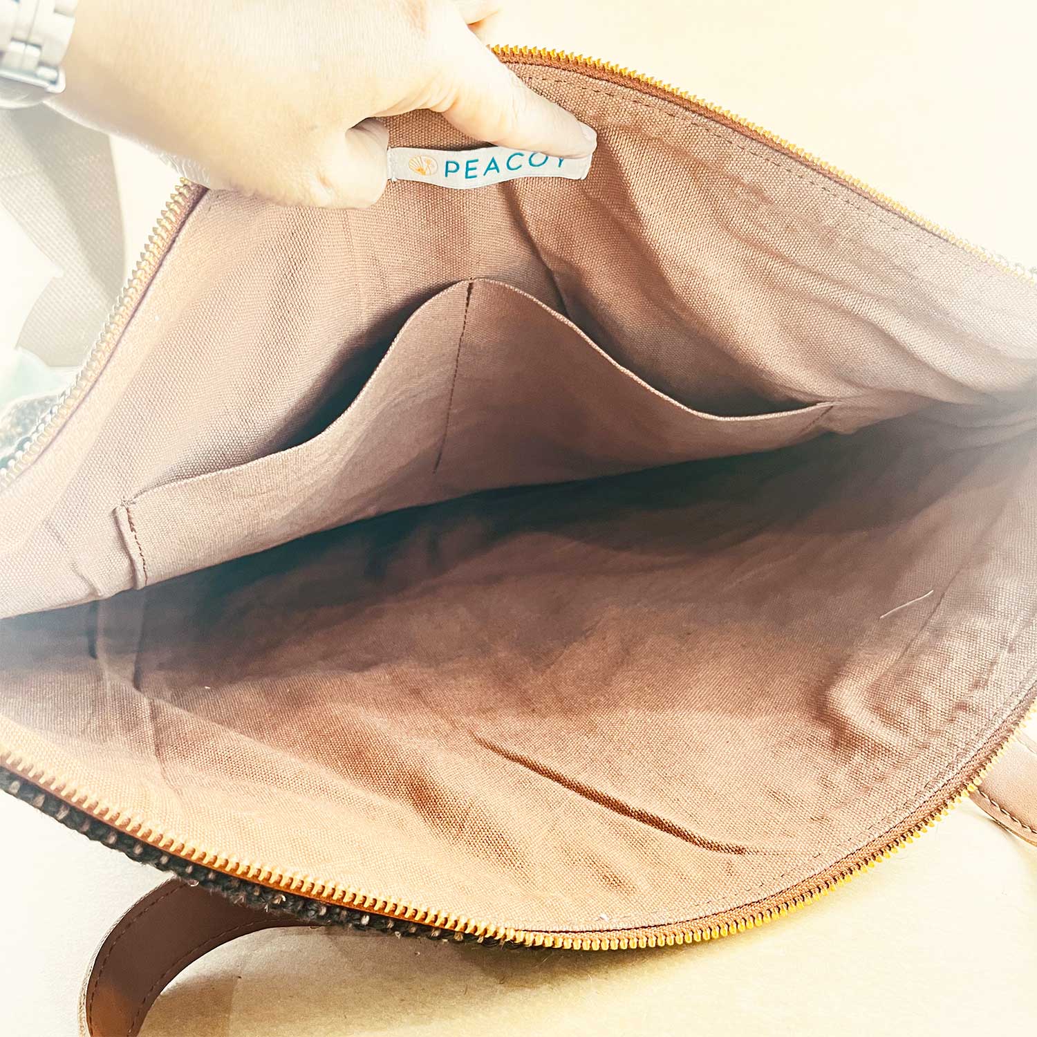 Aesthetic Fashion Kilim Jute & Cotton Handbag / Shoulder Bag - 16 x 15 x 5 inches | Peacoy