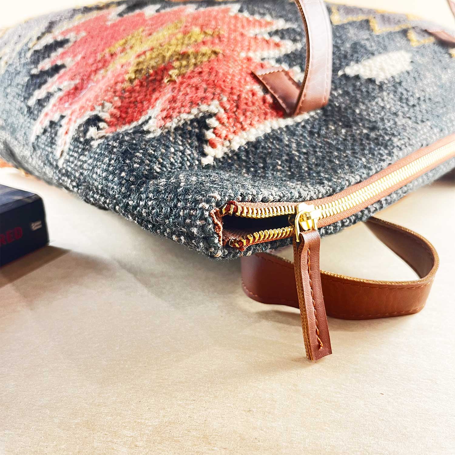 Aesthetic Fashion Kilim Jute & Cotton Handbag / Shoulder Bag - 16 x 15 x 5 inches | Peacoy