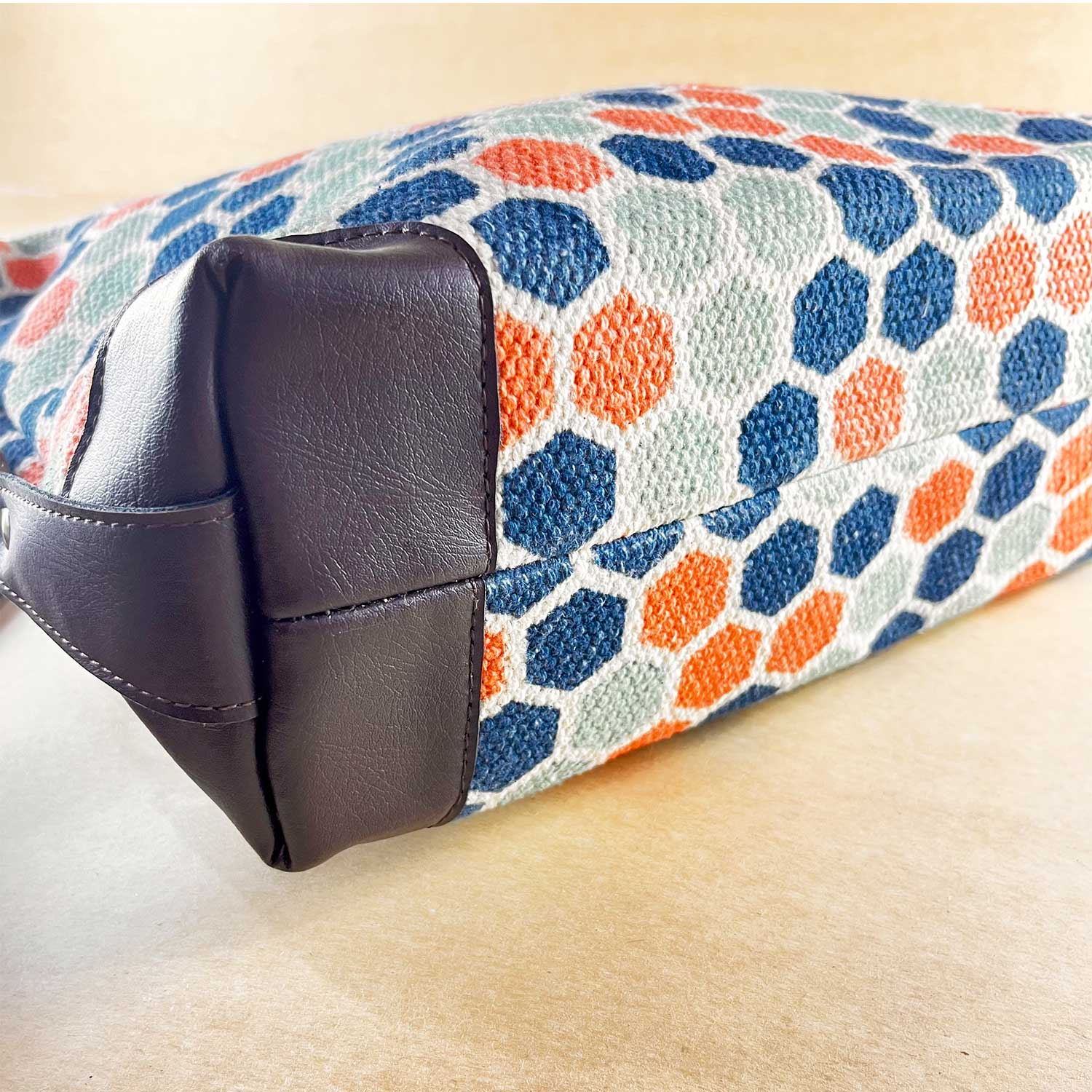 Style Goddess Honeycomb Printed Blue & Pink 100 % Cotton Sustainable Handbag / Shoulder Bag - 17 x 11 x 6 inches | Peacoy