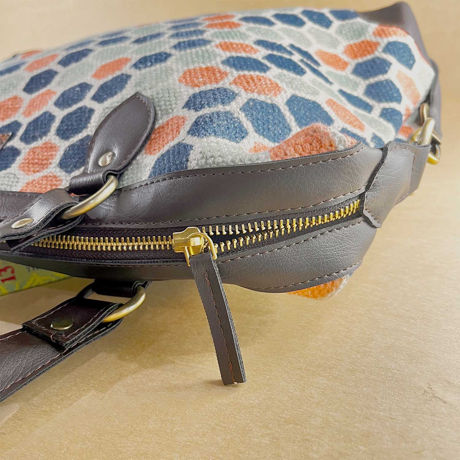 Style Goddess Honeycomb Printed Blue & Pink 100 % Cotton Sustainable Handbag / Shoulder Bag - 17 x 11 x 6 inches | Peacoy