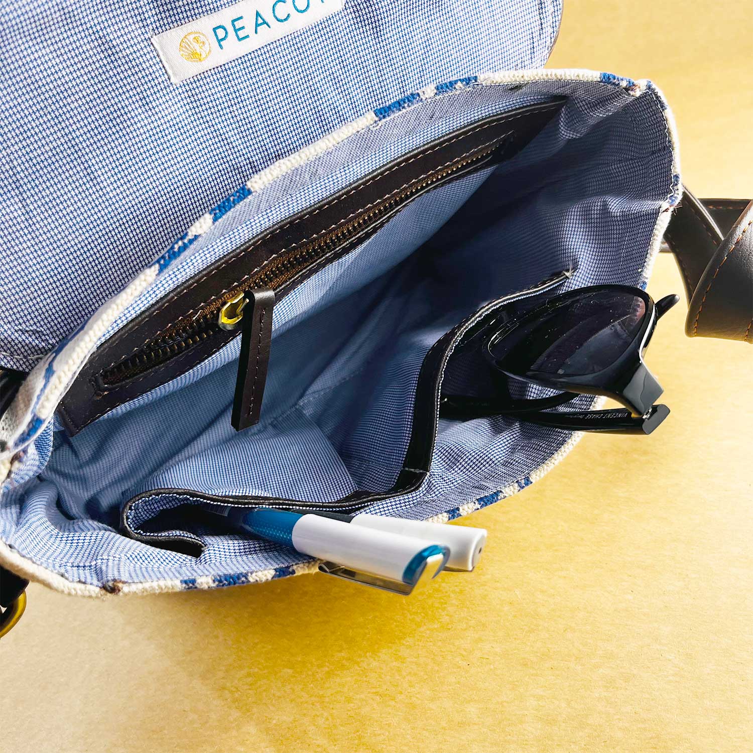 Sustainable Designer Blue Affair 100 % Cotton Sling Bag  - 10 x 10 x 3 inches | Peacoy