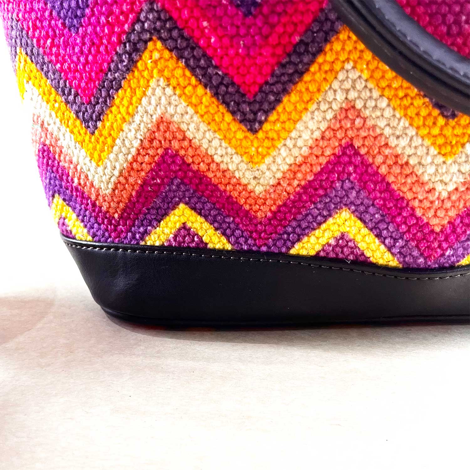 Vibrant Zigzags Multicolor 100 % Cotton Sustainable Hand Bag / Shoulder Bag  - 14 x 11 x 4 inches | Peacoy