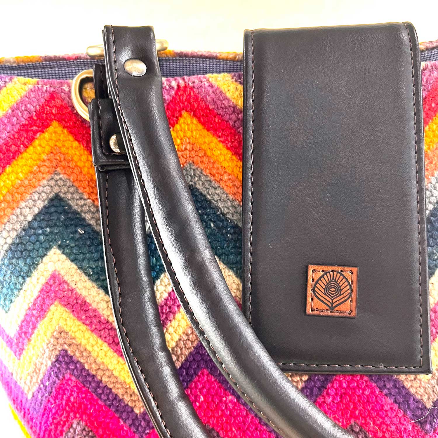 Vibrant Zigzags Multicolor 100 % Cotton Sustainable Hand Bag / Shoulder Bag  - 14 x 11 x 4 inches | Peacoy