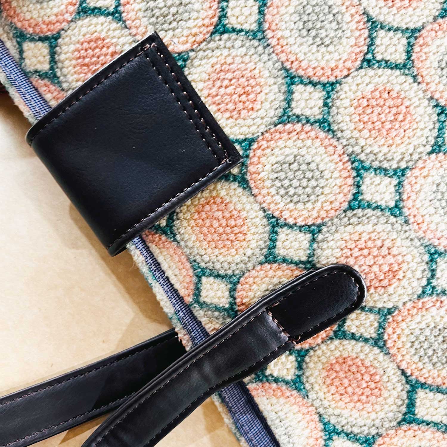 Sweet Love Pink & Green Circle Printed 100% Cotton Sustainable Hand Bag / Shoulder Bag  - 15 x 14 x 6 inches | Peacoy