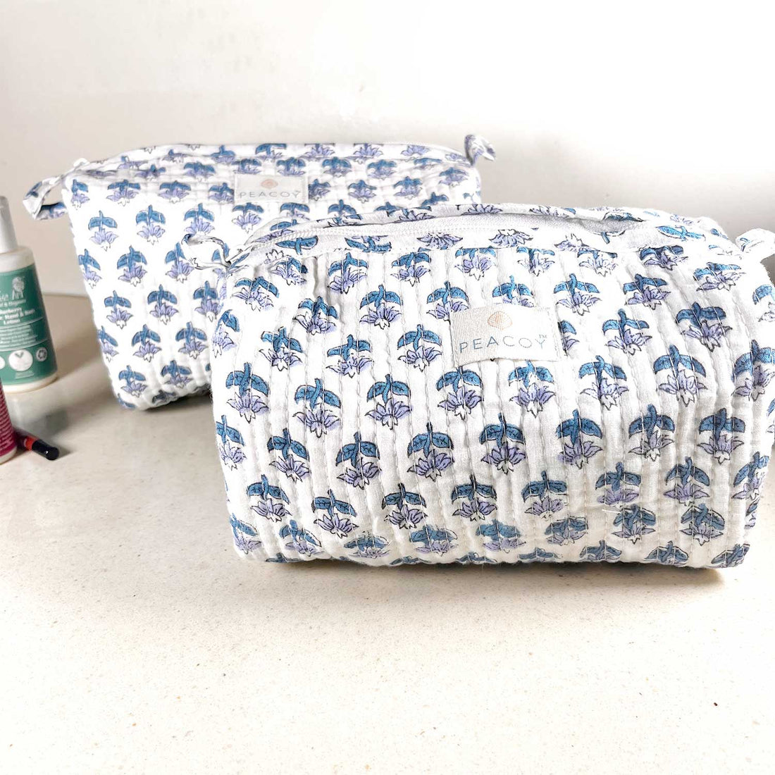 Multi Utility Travel kits Dark Blue Flower Printed Pouch (Set of two)