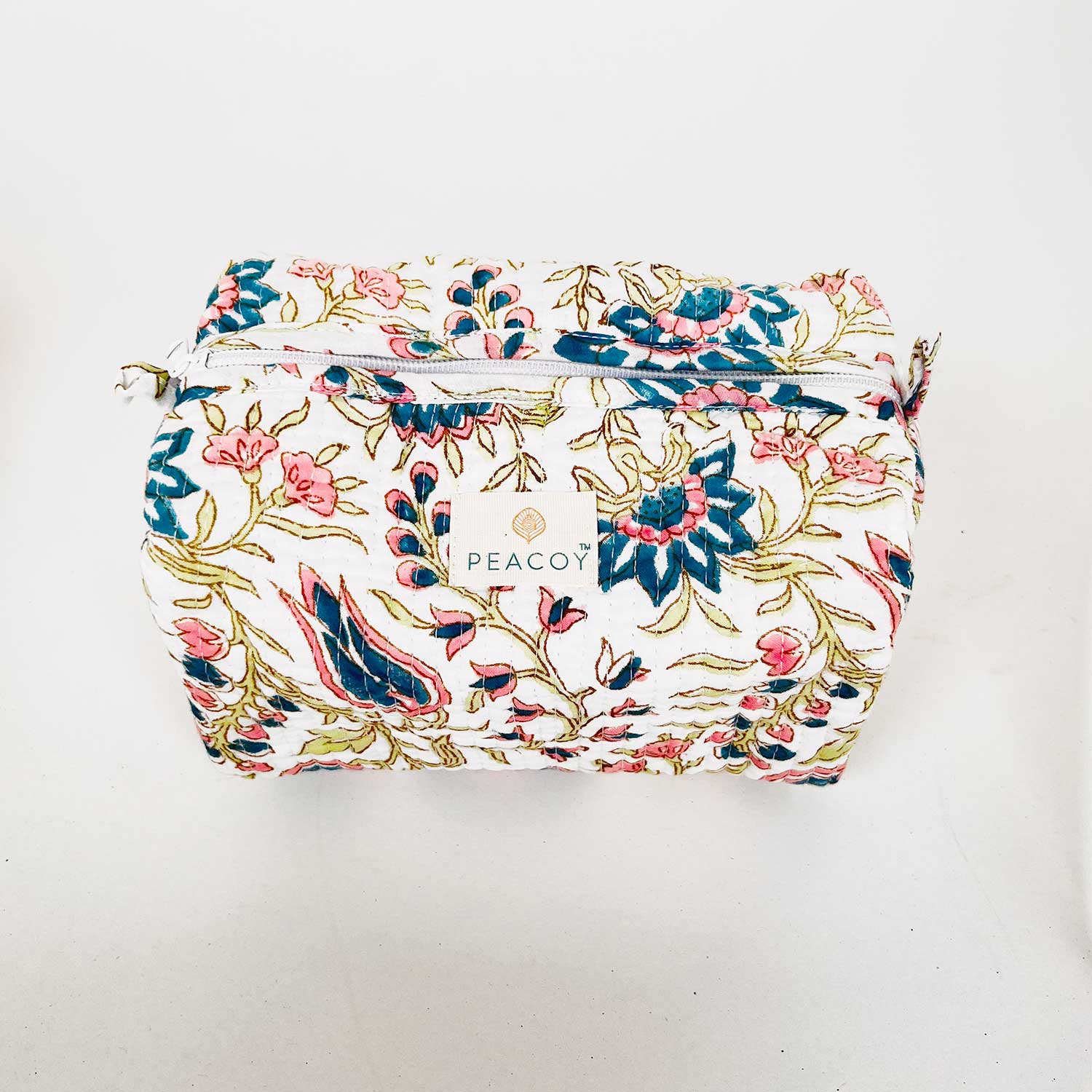 Multi Utility Travel kits Dark Blue & Pink Flower Printed Pouch (Set of two)