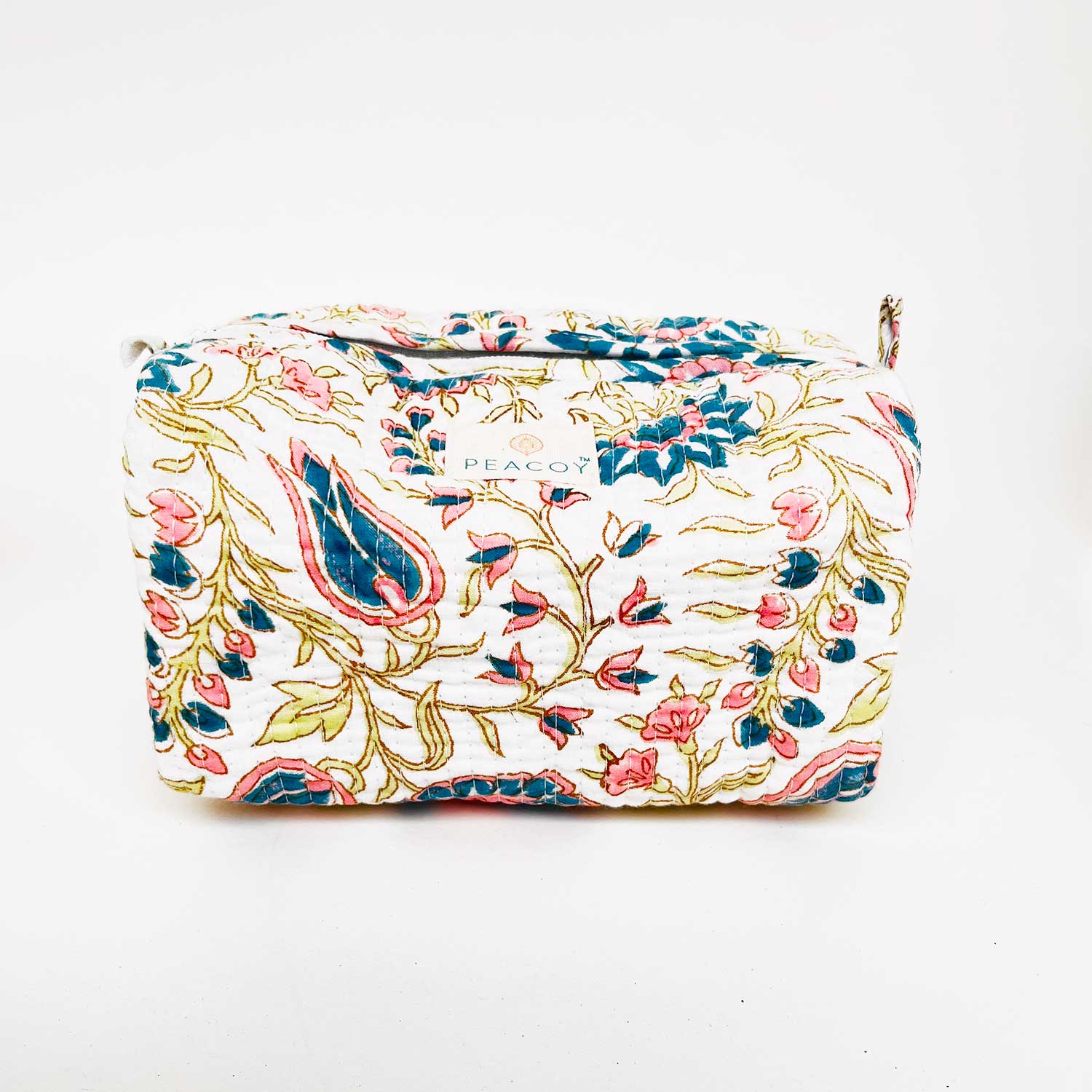 Multi Utility Travel kits Dark Blue & Pink Flower Printed Pouch (Set of two)