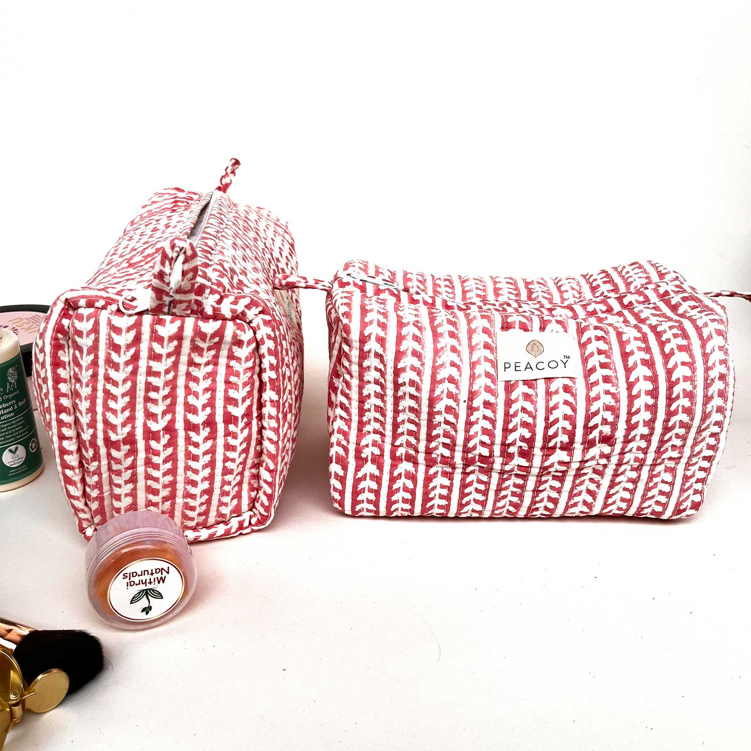 Multi Utility Travel kits Red Leaf Print (Set of two)