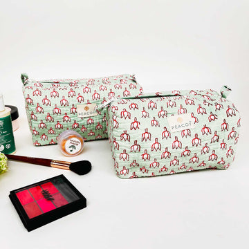 Multi Utility Travel kits Green Floral Print (Set of two)