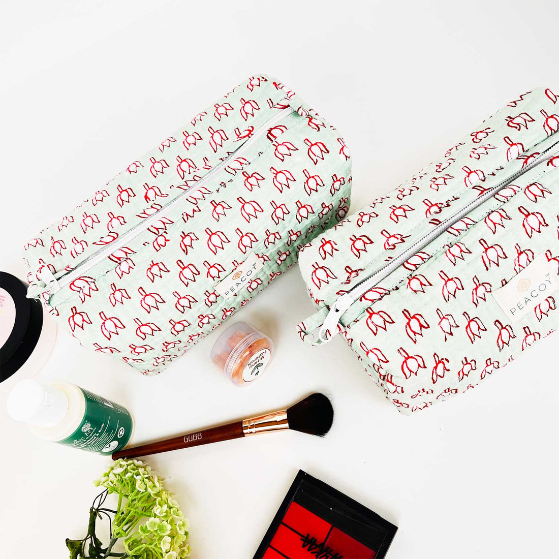 Multi Utility Travel kits Green Floral Print (Set of two)