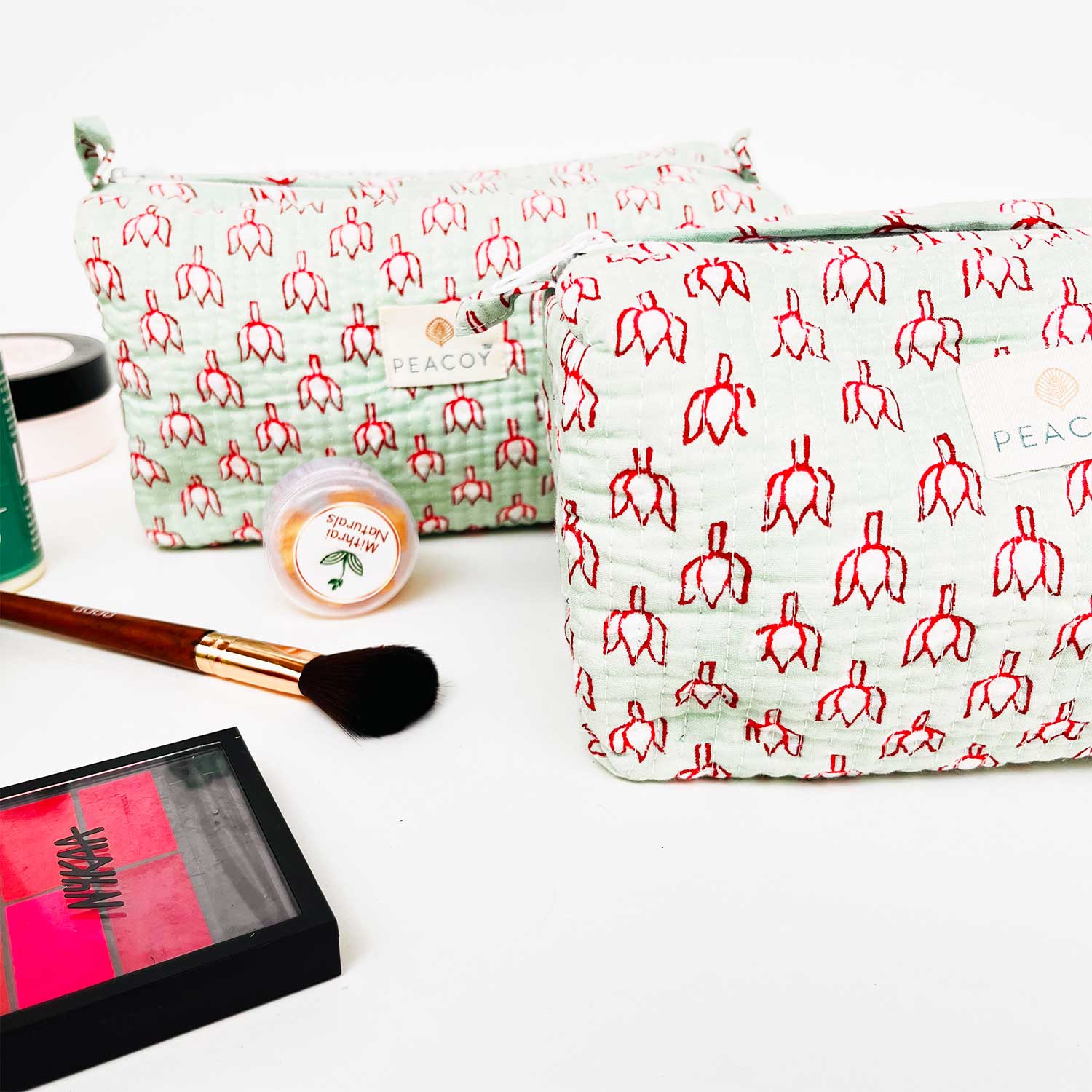 Multi Utility Travel kits Green Floral Print (Set of two)