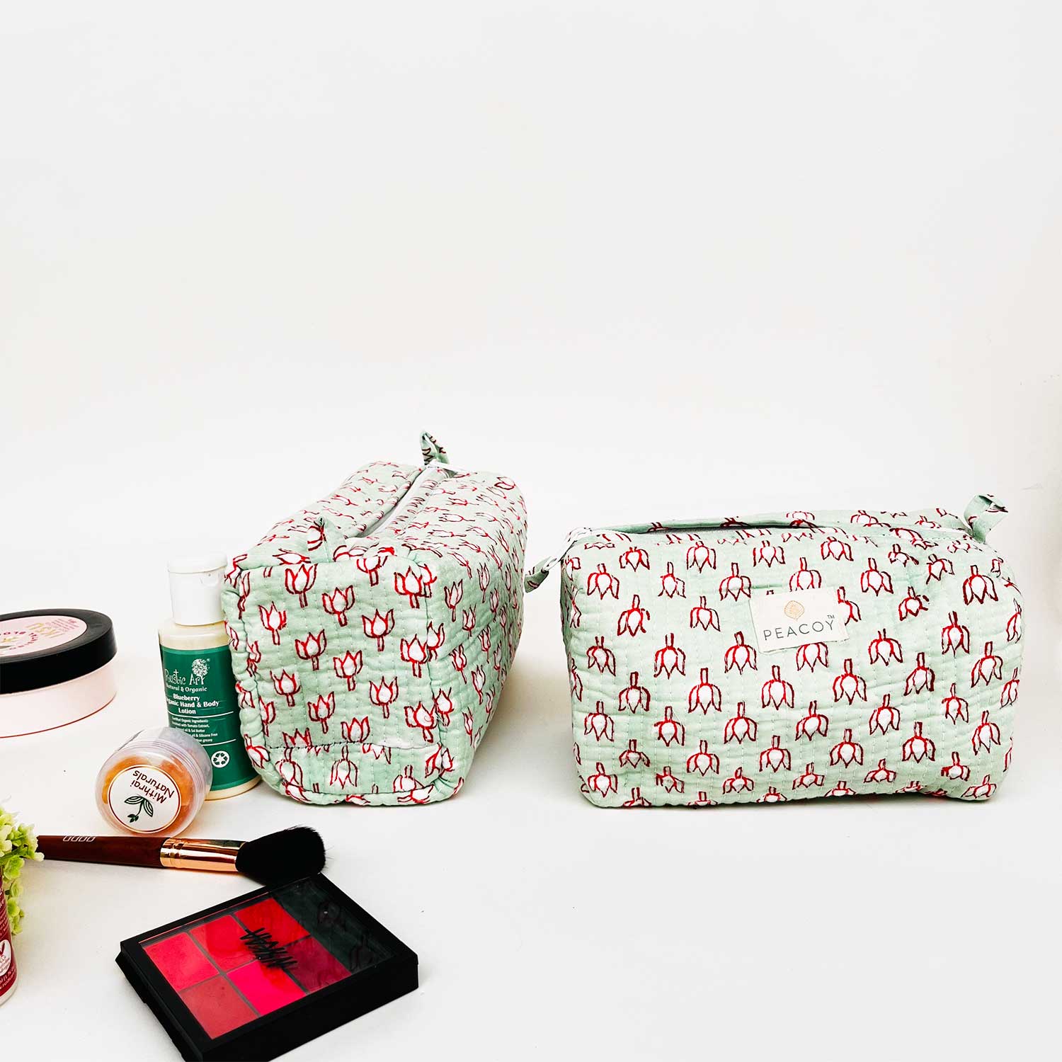 Multi Utility Travel kits Green Floral Print (Set of two)