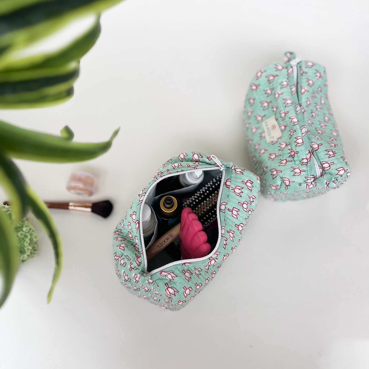 Multi Utility Travel kits Green Floral Print (Set of two)