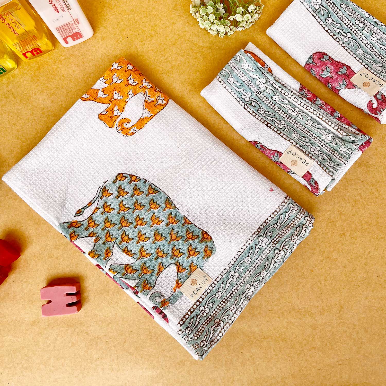 Kids Elephant & Flower Printed Towel 30x60 Inches