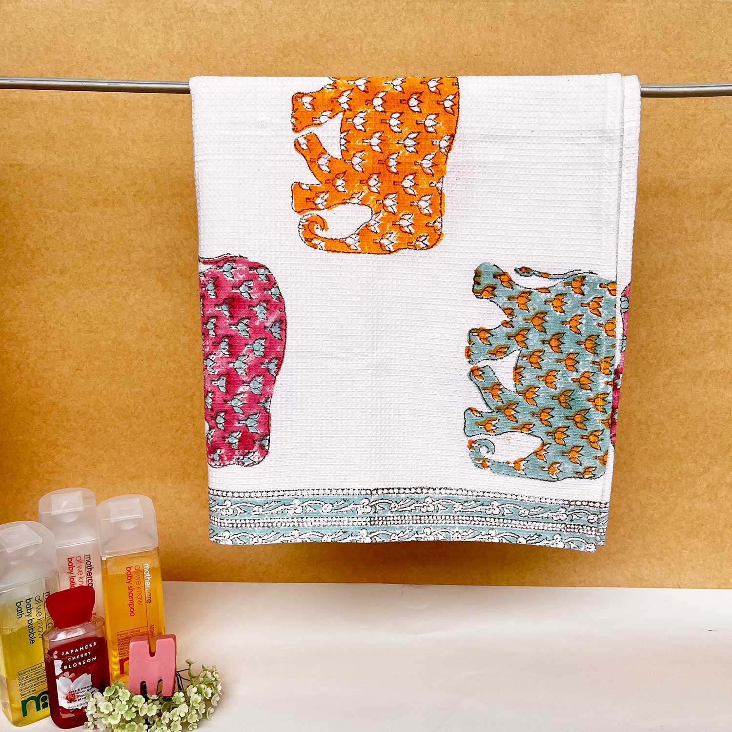 Kids Elephant & Flower Printed Towel 30x60 Inches