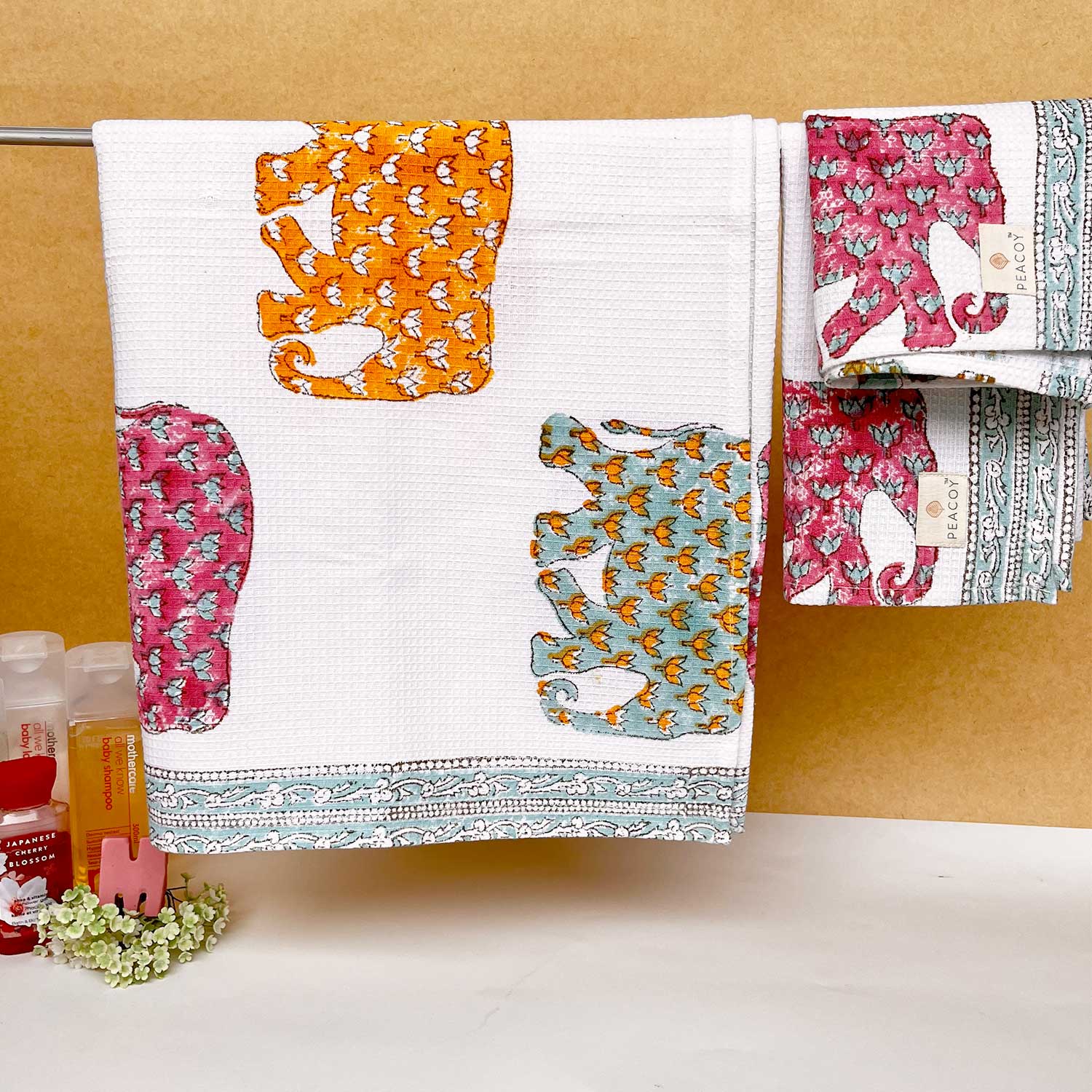 Kids Elephant & Flower Printed Towel 30x60 Inches